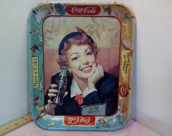 Vintage Serving/Decorative Trays, Coca-Cola Serving Trays, Two Girls in Car or Girl Drinking Coca-Cola at a Countertop, 1940's