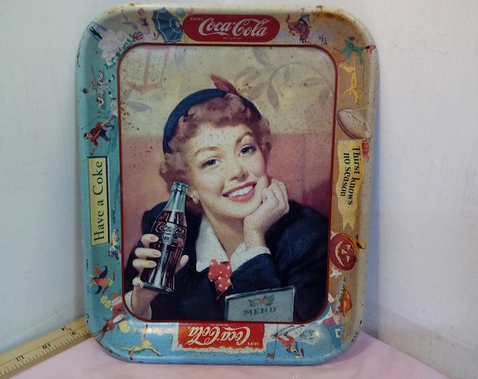 Vintage Serving/Decorative Trays, Coca-Cola Serving Trays, Two Girls in Car or Girl Drinking Coca-Cola at a Countertop, 1940's