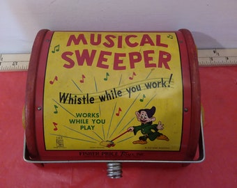 Vintage Child's Sweeper, Walt Disney Productions "Musical Sweeper" Snow White's Dopey by Fisher Price Toys, 1941#