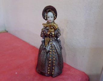 Vintage Pewter Figurines, Victorian Lady, Boy in Raincoat, and Girl Angel Praying by Wall, Made by Hudson