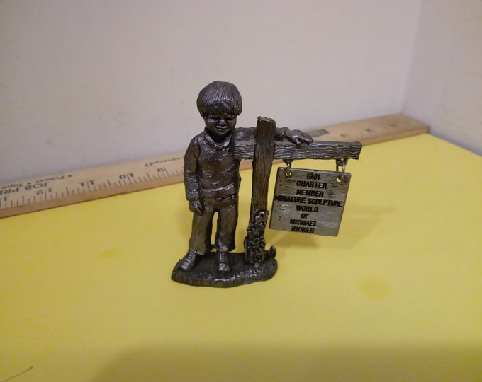 Vintage Ricker Pewter Figurine, 1981 Charter Member Miniature Sculpture World, 1981