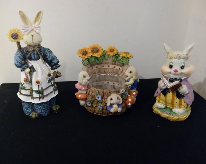 Vintage Bunny Rabbit Music Figurine and Figures