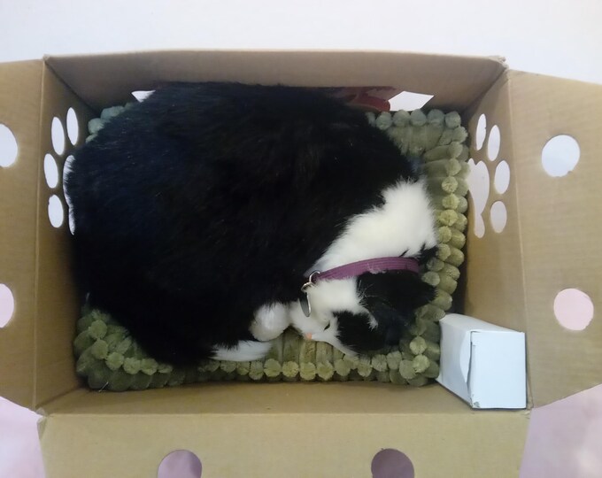 Vintage Stuffed Pet Animal, Perfect Petzzz "The Original Breathing Pet", Huggable Stuffed Cat Toy "Black and White Shorthair"