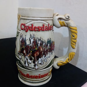 Vintage Beer Steins, Ceramic Budweiser Beer Steins with Clydesdale Horses, 1980&#39;s/90&#39;s