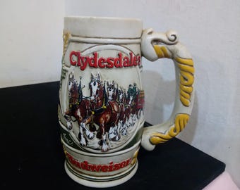 Vintage Beer Steins, Ceramic Budweiser Beer Steins with Clydesdale Horses, 1980's/90's