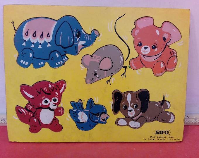 Vintage Tray Puzzle, Land Animals by SiFO 6pc, 1980's