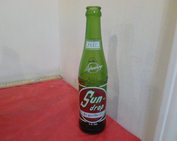 Vintage Soda Bottle, Sun-Drop Bottle 9 oz, Citrus Fruit Beverage Bottle, Refreshing Style Bottle