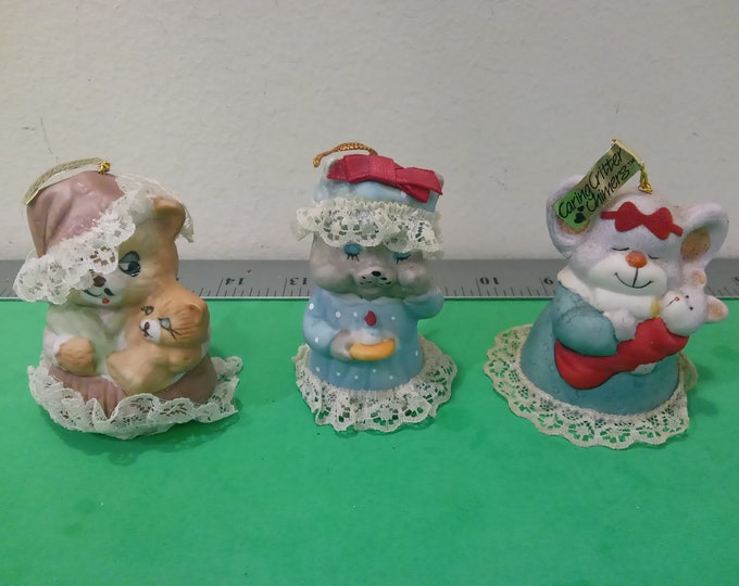 Vintage Jasco Caring Critters Chimers, Christmas Ornaments, 1980's *A