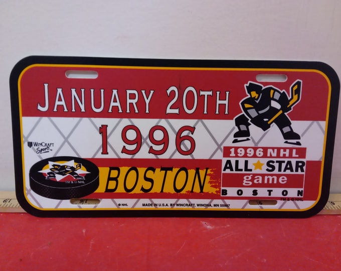 Vintage Plastic License Plate, NHL All-Star Game Boston January 20th, 1996#