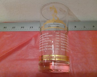 Vintage Collector Glass, National Basketball Champions of the World Drinking Glass, Gold and White, 1950's#