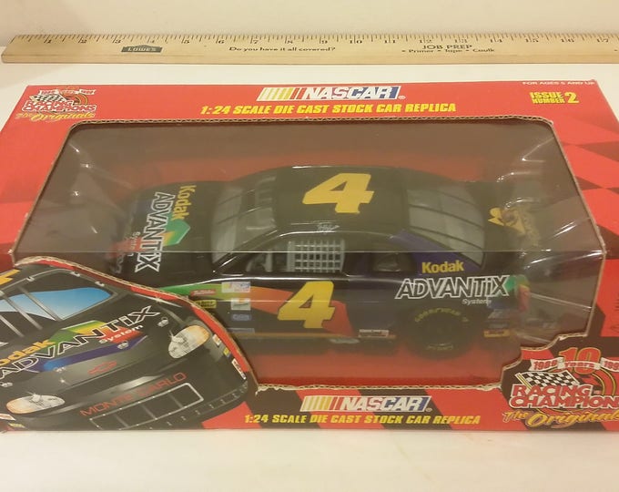 Vintage Diecast Nascar Car, Racing Champions, 1/24th Bobby Hamilton, #4 Kodak Advantix Issue#2, Chevy Monte Carlo, 1999