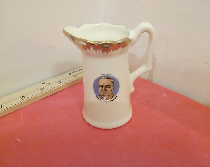 Vintage Porcelain Creamer with Gold Trim, Made in USA, Harry S. Truman, 1970's#