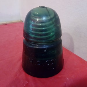 Vintage Glass Insulator, H.G. CO Green Glass Insulator Made in USA#