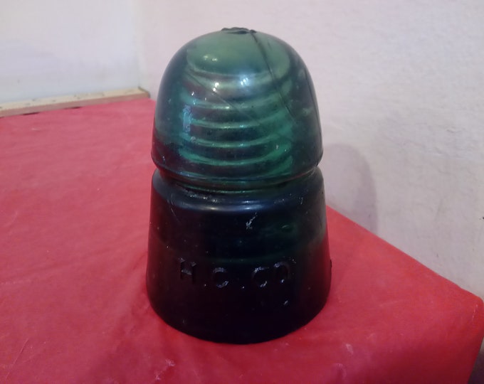 Vintage Glass Insulator, H.G. CO Green Glass Insulator Made in USA#