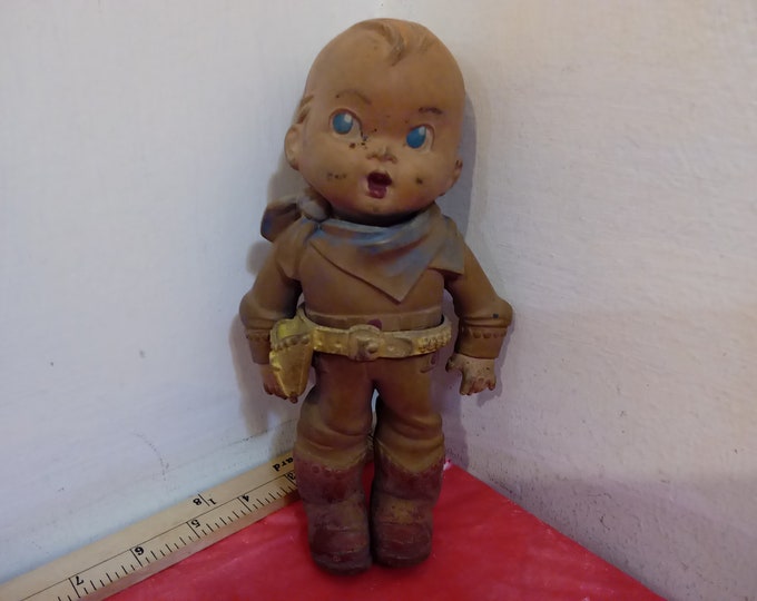 Vintage Rubber Doll, Rubber Toy Cowboy Doll with Gun Belt, Squeak Toy Doll by G L Lawson, 1930's