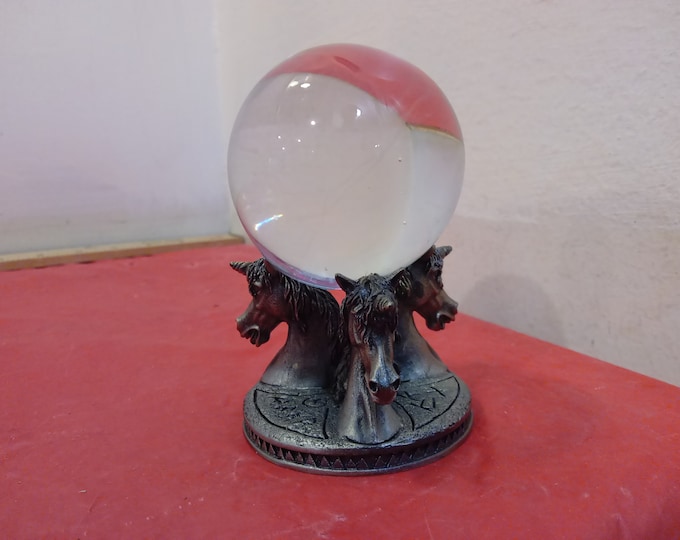 Vintage Pewter Figurine, Myth and Magic Collection, Unicorn Crystal Ball and Holder by Tudor Mint, R. Baird? Numbered and Signed