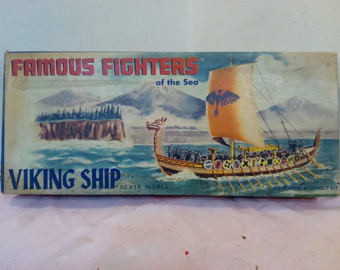 Vintage Ship Model, Famous Fighters of the Sea, Viking Ship 1/64th Scale Model by Aurora Plastic Corp., 1955