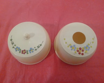 Vintage Make-up Containers, Bakelite Set for Blush and Brush Containers, Hand Painted Make-up Containers#