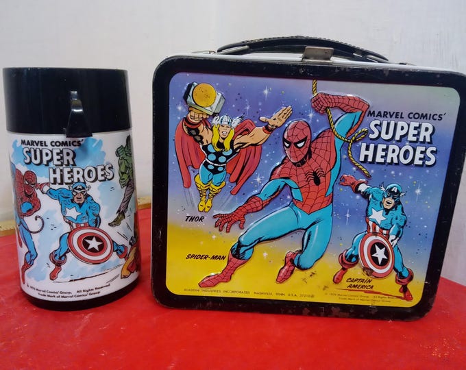 Vintage Lunchbox, Marvel Comics Superheroes Lunchbox with Thermos by Aladdin, 1976