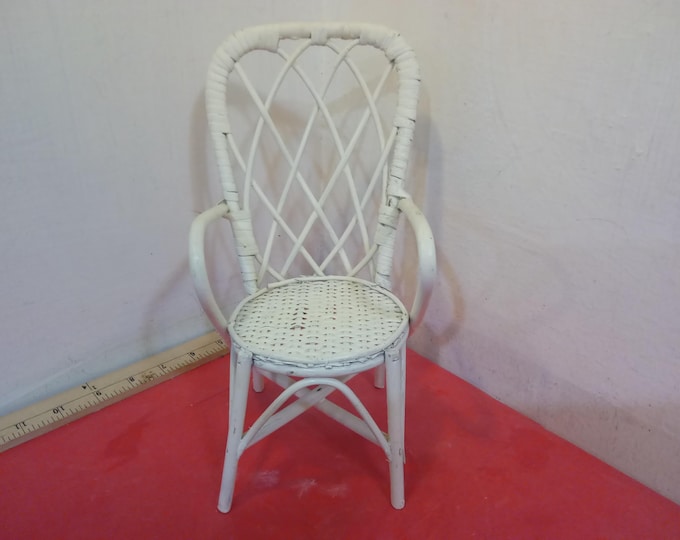 Vintage Doll Furniture, Caned White Chair, Caned Brown Bench, Wood Rocker, or Straight Back Chair