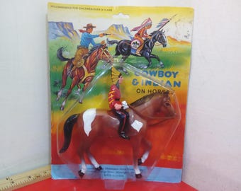 Vintage Pretend Play Action Figure, Indian on Horse with Headgear and Tomahawk, Made in China, 1980's#