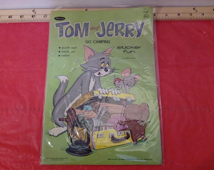 Vintage Children's Book, Tom and Jerry Go Camping Sticker Fun Book #2168, 1967