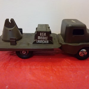 Vintage Toy Truck, Press Steel and Plastic Army Truck GMC COE Cab, U.S.A. Missile Launcher by Structo Toys, 1950&#39;s#