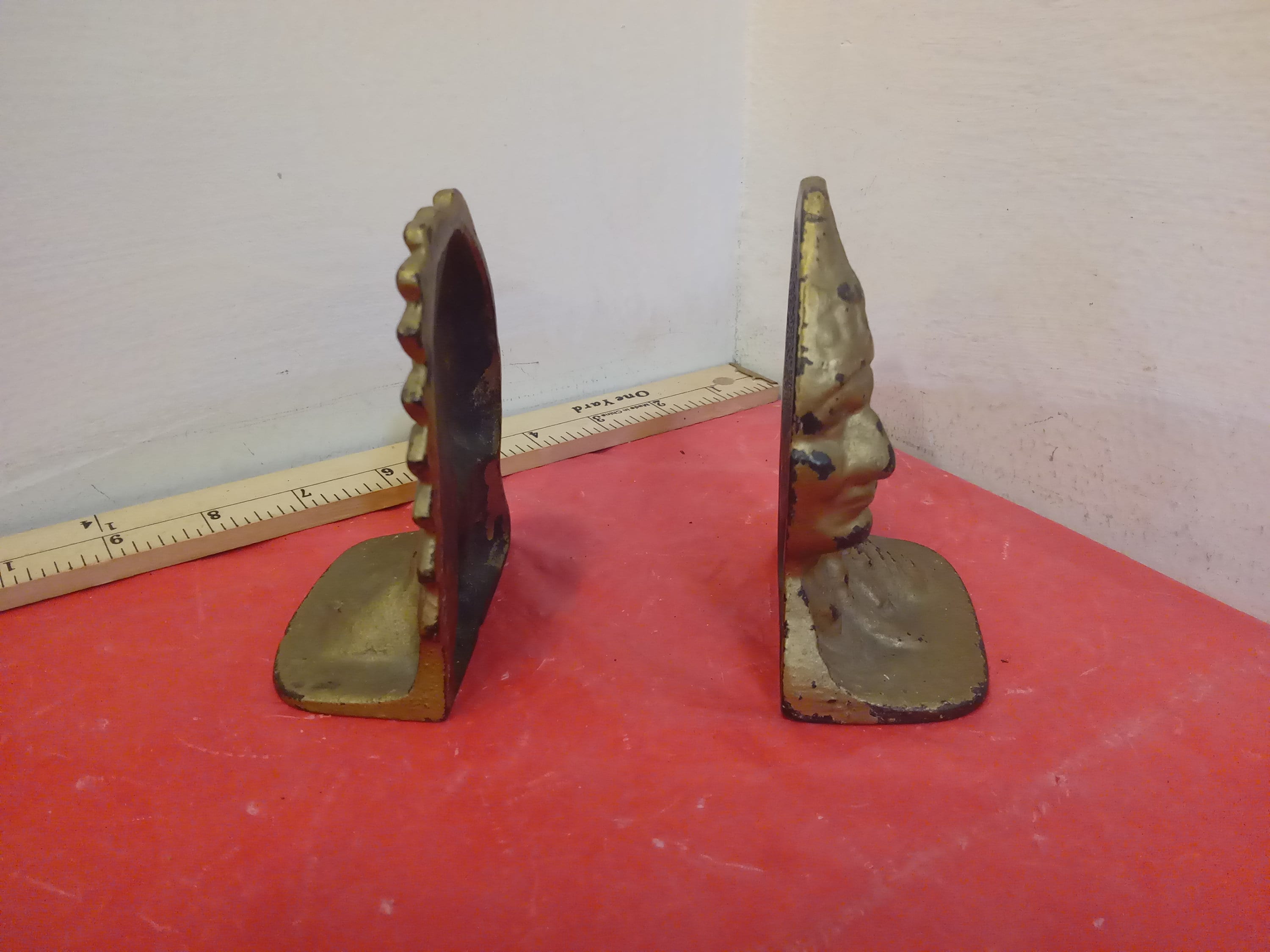 Vintage Metal Bookends, Cast Iron/Metal Indian Head Bookends, 1950's