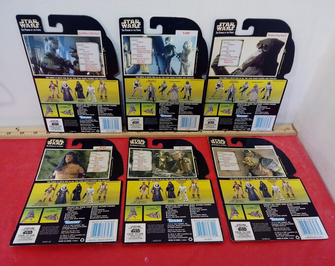 Vintage Star Wars Backing Cardboards, Five Kenner Action Figures Backing Boards, Garindan, Malakili, and Others, 1990's