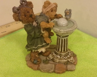 Vintage Bear Figurine, Boyds Bears, Sissie & Squirt Big Helper Lil' Sipper Figurine, 1999
