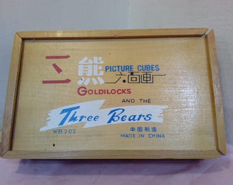 Vintage Building/Picture Blocks, Picture Cubes "Goldilocks and the Three Bears" or Multicolored Building Blocks