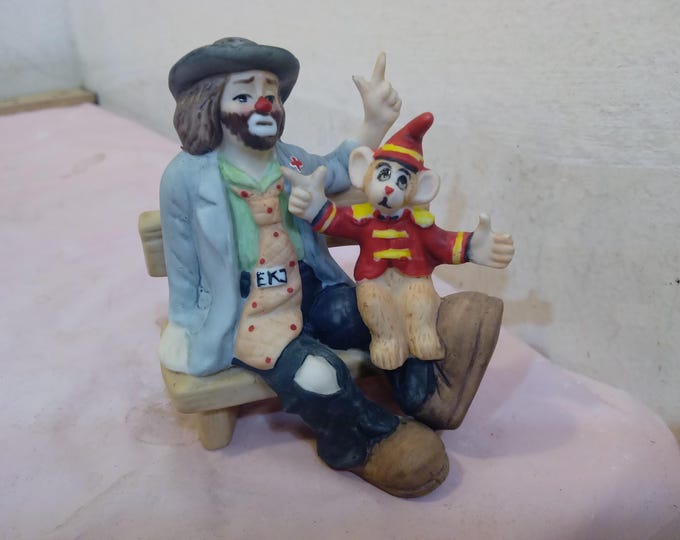 Vintage Ceramic/Porcelain Clown Figurines, Emmett Kelly Clown Figurines, Clown on Bench w/Balloons, Bench w/Monkey, or Clown on Circus Ball