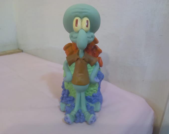 Vintage Toy Figurines, Spongebob Squarepants Squidward, Homer Simpson, Wendy's Green Alien, and Dr. Cockroach, 2000's