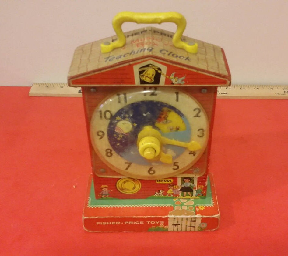 Vintage Fisher Price Schoolhouse Clock, Music Box, Teaching Clock, 1960's