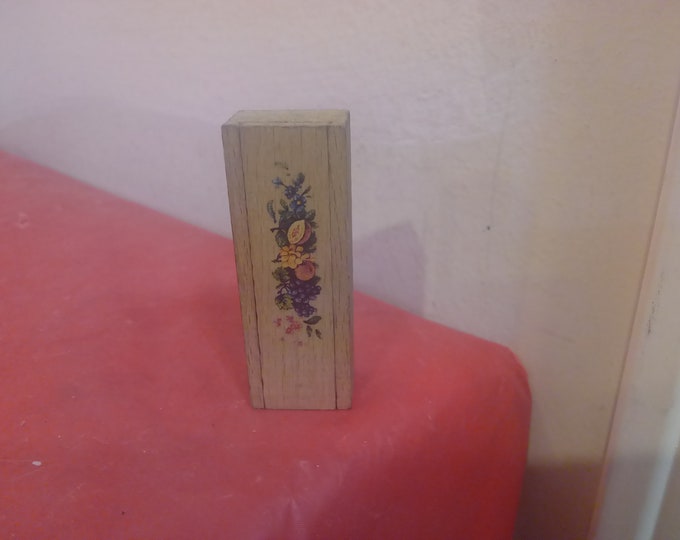 Vintage Wooden Match Box, Wooden Match Box with Tole Painting on Front of Grapes and Other Fruit#