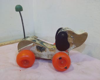 Vintage Wooden Pull Toy, Fisher Price "Little Snoopy" Pull Toy #693, 1965