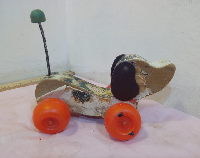 Vintage Wooden Pull Toy, Fisher Price "Little Snoopy" Pull Toy #693, 1965