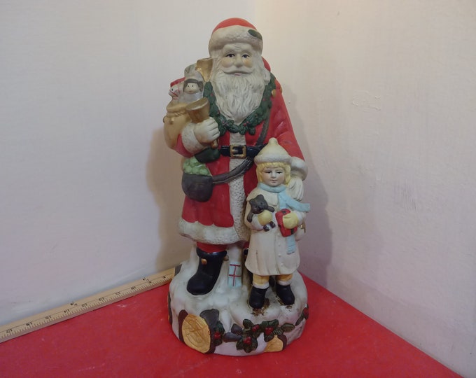 Vintage Christmas Decoration, Ceramic Santa with Toys and Little Girl