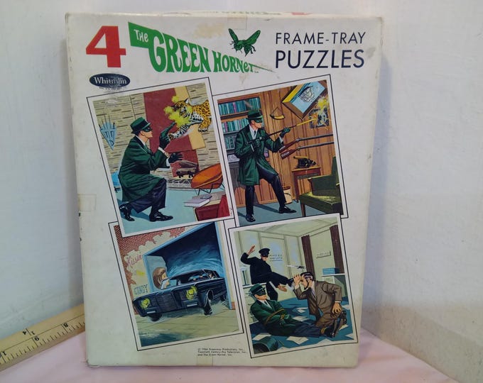 Vintage Frame Tray Puzzles, The Green Hornet Frame Tray Puzzles 4 in Box, Made by Whitman #4588, 1966#