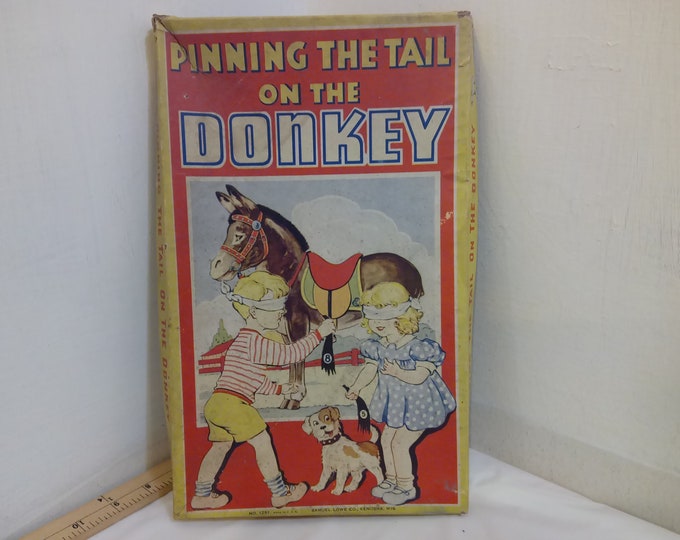 Vintage Party Game, Donkey Party "Pinning the Tail on the Donkey" by Samuel Lowe Co.#