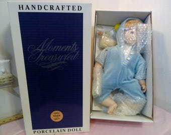 Vintage Large Porcelain Doll, Moments Treasured Handcrafted Porcelain Doll "Adam" by Tusco, 1991