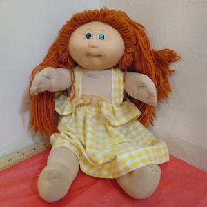 Vintage Doll, Cabbage Patch Kids, Cabbage Patch Dolls in Yellow Plaid Dress and Red Hair by Coleco, Appalachian Artworks, 1979-1982