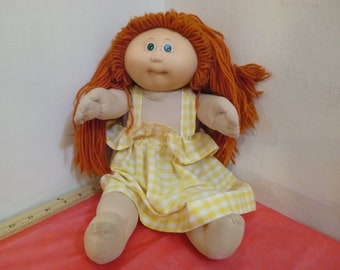 Vintage Doll, Cabbage Patch Kids, Cabbage Patch Dolls in Yellow Plaid Dress and Red Hair by Coleco, Appalachian Artworks, 1979-1982