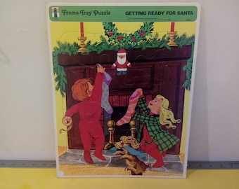 Vintage Frame Tray Puzzle, Getting Ready for Santa, by The Rainbow Works, 1973