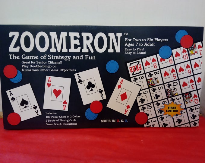 Vintage Board Game, Zoomeron "The Game of Strategy and Fun", Cards and Board Game in One, MYA Woodcrafts, Yaquinto Printing#