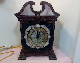 Vintage Mantel/Shelf Clock, Tiffany Style Stain Glass Looking Mantel Clock, Lighted Clock, Acrylic Panes not Glass