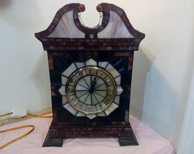 Vintage Mantel/Shelf Clock, Tiffany Style Stain Glass Looking Mantel Clock, Lighted Clock, Acrylic Panes not Glass