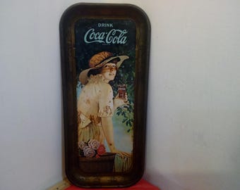 Vintage Decorative/Serving Tray, Drink Coca-Cola Serving Decorative Tray, Lady Drinking Coca-Cola with Flowers, 1972