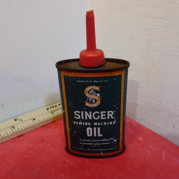 Vintage Singer Oil Tin 3oz, Red Top