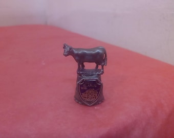 Vintage Metal Pewter Collector Thimbles, New Glarus Wi., Dancing Bear, Road Runner, Lamp Post and Guy, and Director Chair